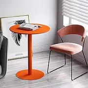 Round Bar Table, Bistro Pub Furniture, Counter Height Table for Living Room, Bedroom, Nightstand with Metal Frame, for Small Spaces, Accent Coffee Table, Orange(48x72cm)