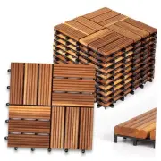 Straight Groove Acacia Wood Patio Deck Tiles (Pack of 10), Waterproof All