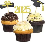 Graduation Cupcake Toppers 2024,48 PCS Graduation Decoration,Class of 2024 Food Appetizer Picks,Graduation Party Supplies/Food Appetizer Picks Mini Cake Decor (Gold)