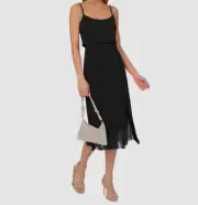 Aidan by Adrianna Papell Women's Black Fringed-Hem Midi Sheath Dress Size 2