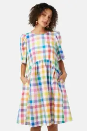 GORMAN GREEN, GORGEOUS PURE COTTON CHECK DRESS NEW $229 SIZE 8-12