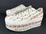 Gucci Platform Rose Floral White Fabric Wedge 477610 Lace-up Shoes EU 39.5