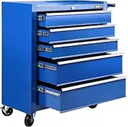 Giantz 5 Drawers Large Tool Chest Trolley, Lockable Toolbox Tools Storage Box Cabinet Cart Garage Ute Organiser Boxes, 75kg Capacity Heavy Duty with Brake Sturdy Construction Blue