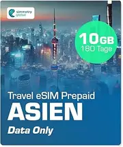Simmetry Asia Data eSIM 10GB 180 Days Compatible with eSIM Enabled iOS and Android Devices Hotspot Sharing Allowed Ideal for Long Trips or Long-Lasting Use
