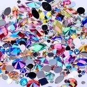 Mix Sizes 300pcs Crystal Clear AB Nail Art Rhinestones DIY Non Hotfix Flatback Acrylic Nail Stones Gems for 3D Nails Art Decorations Mix Colors