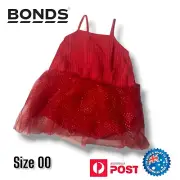 Bonds Girls Tutu Dress Shirt Size 00 (3-6 Months) Plain Red With Gold Glitter