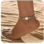 [Cliory] Turtle Anklets Boho Starfish Anklet Bracelet Purple Beaded Anklet Summer Beach Foot Chain Jewelry for Women, 0, Alloy, no gemstone