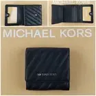 MICHAEL KORS JET SET TRAVEL BLACK LEATHER TRI-FOLD WALLET CARD COIN CASE O