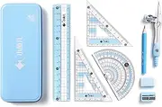 waremew 8 Pcs Compass/Math Set for Students with Shatterproof Storage Box, Geometry Set for School, Includes Ruler, Protractor, Compass, Pencil,Pencil Sharpener and Eraser,etc. Perfect Gift