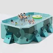 Foldable Non-Inflatable Kids' and Adults' Outdoor Swimming Pool Full-Sized Durable Thickened Luxury Above Ground Family Pool with Sturdy Support for Outdoor Backyard Beach(A,295x165x55cm/116x65x22in)