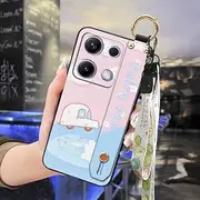 Phone Case Compatible with Redmi Note14S Global, Silicone Cartoon Anti-Knock Back Cover Fashion Design Wrist Strap Shockproof Phone Holder