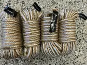 Pack Of 4 White Gold 3/8” 15FT Double Braid Nylon Boat Dock Line Mooring Rope