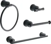 Bathroom 4-Piece Accessory Set,Towel Bar Towel Hook Towel Ring and Toilet Paper Holder Wall Mount,SUS 304 Stainless Steel Black Finish GNM700SET-B