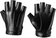 Generic PU Leather Gloves Lightweight Non Slip Fingerless Mittens Winter Half Finger Gloves for Men Outdoor Sport Driving Motorcycle Climbing