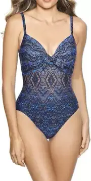 Miraclesuit Womens Thebes Bette One Piece Swimsuit Blue Multi Size 10