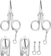 4Pc Small Folding Scissors, with Key Chain, Portable - Mini Scissors for Travel,