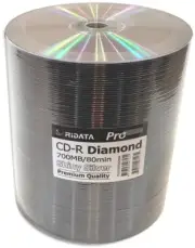 100-Pak Ridata Pro Shiny-Silver Hub Top w/ DIAMONDSILVER Record Surface CD-R's