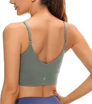 [CRZ YOGA] Women's V Back Longline Sports Bra with Adjustable Straps Wireless Workout Padded Yoga Bra Cropped Tank Tops