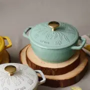 STAUB Wa-NABE Margaret S Sage Enamel Double-Handled Cast Iron Pot 6.3inches