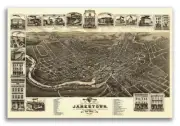 1882 Jamestown New York Vintage Old Panoramic NY City Map - 16x24