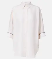 [Brunello Cucinelli] Brunello Cucinelli Monili striped oversized linen shirt AU 6 white