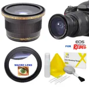 X38 ULTRA WIDE FISHEYE LENS + MACRO LENS+KIT FOR CANON EOS REBEL T5 T5I W 18-55M
