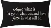 NIDITW Nice Gift Inspirational Words Accept What is Let Go Waist Lumbar Black Cotton Linen Throw Pillow Case Cushion Cover for Sofa Home Decorative Oblong 12x20 Inches