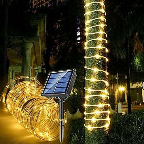 Solar Rope Light Waterproof IP65 39FT 100LEDs Outdoor LED 100 LED Warm White