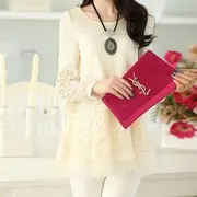 Long-Sleeved Crochet Overlay Ruffled Top Black - XXXL