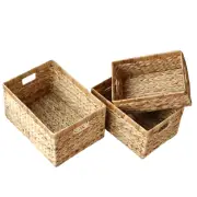 JLKIMZVO Water Hyacinth Wicker Baskets for Organizing, Rectangular Wicker Bas...