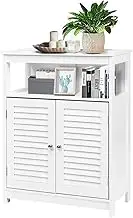 Costway Bathroom Floor Cabinet, Wooden Storage Cabinet w/Double Shutter Door & Height Adjustable Shelf, Free Standing Kitchen Cupboard, Entryway Storage Cabinet, 60 x 30 x 80 cm (White)