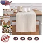 Summer-Ready 108 Inch Table Runner in 100% Pure Linen - Natural & White Stripes