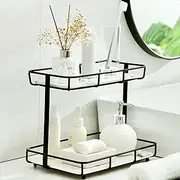 Dobbyby Bathroom Organizer Countertop Perfume Organizer Makeup Organizer Cosmetics Storage Display Rack 2 Tier Vanity Tray Dresser Stainless Steel Sliver Shelf White Marble Print Ceramic Tray