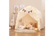 Costway Playhouse Play Tent w/Lights & USB Indoor Outdoor Castle Tent Teepee Gift Beige