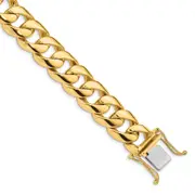 Solid 14K Yellow Gold 8 inch 13.4mm Hand Polished Rounded Curb Link with Box Catch Clasp Bracelet