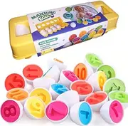 Matching Eggs Color Shape Fruit Number Recognition Sorting Counting Montessori Toys Fine Motor Skill Early Learning Child-Safe Educational Toys for Babies Kids and Toddlers (12 Eggs) (Numbers)