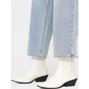 White Croc PU Point Toe Low Block Heel Western Ankle Boots, White