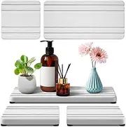 3PCS DryingNeat Diatomite Stone Water Absorbing Sink Tray, Coasters, Kitchen Sponge Hand Soap Holder, Countertop Fast Drying Counter, 8 * 4inch and 4 * 4inch (White Stripe)
