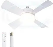 USOR Ceiling Fans with Lights with E27, Socket Ceiling Fan with Light and Remote Control, 3 Colors 3000-6500K, 3 Wind Speeds, Screw Room Socket Fan Light for Bedroom Living Room Kitchen Home Garage.