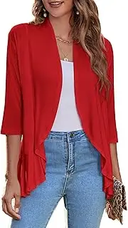 Zeagoo Women's Open Front Cardigan 3/4 Sleeve Draped Ruffles Soft Knit Sweaters