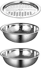 Generic 3 Pieces Vegetable Slicer Salad Maker Bowl Kitchen Tool Stainless Steel Basin with Grater Vegetable Cutter for Garlic Cucumbers Fruits, 28cm
