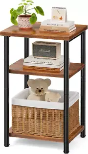 3-Tier End Table Side Tables with Adjustable Feet,Small Nightstand Space-Saving