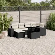 7 Piece Garden Sofa Set with Cushions Black/Grey Poly Rattan vidaXL