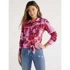 Sofia Jeans Top Women's Size M Mauve Linen Blend Tie Front Cargo Pocket --W8--