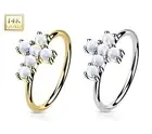14K Solid Gold Opal Cross NOSE Hoop Ring Tragus Helix EAR Piercing Jewelry Stud