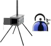 Adventure Kings Premium Camp Oven Stove Wood-Fired BBQ + Portable Camping Kettle