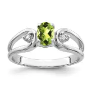 Solid 14k White Gold 6x4mm Oval Simulated Peridot ChecKer AA CZ Ring