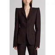 McQueen Archive Stripe Stacked Shoulder Wool Blazer in Black - Burgundy at Nordstrom, Size 4 Us