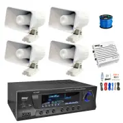 Home 4-CH Bluetooth Receiver, Amp, Kit, 4x 8" Indoor/Outdoor Speakers w/Wire