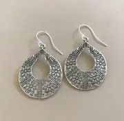 Artisan Sterling Silver Sundance Charm hammered Earrings floral stamp jewelry